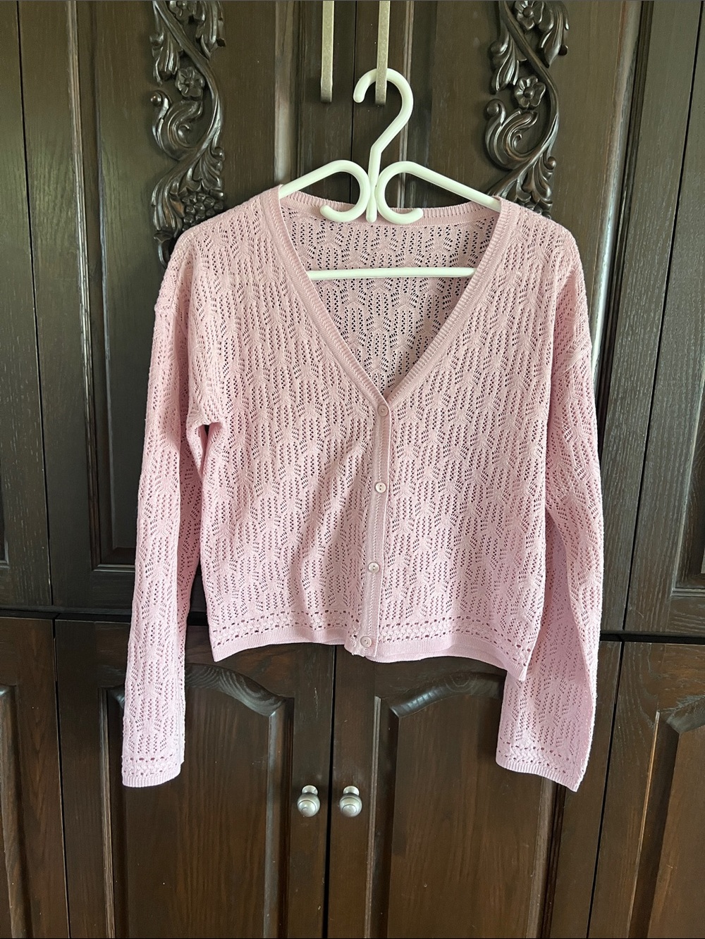 VINTAGE Cardigan • Soft Pink • Pointelle Knit • Button Front